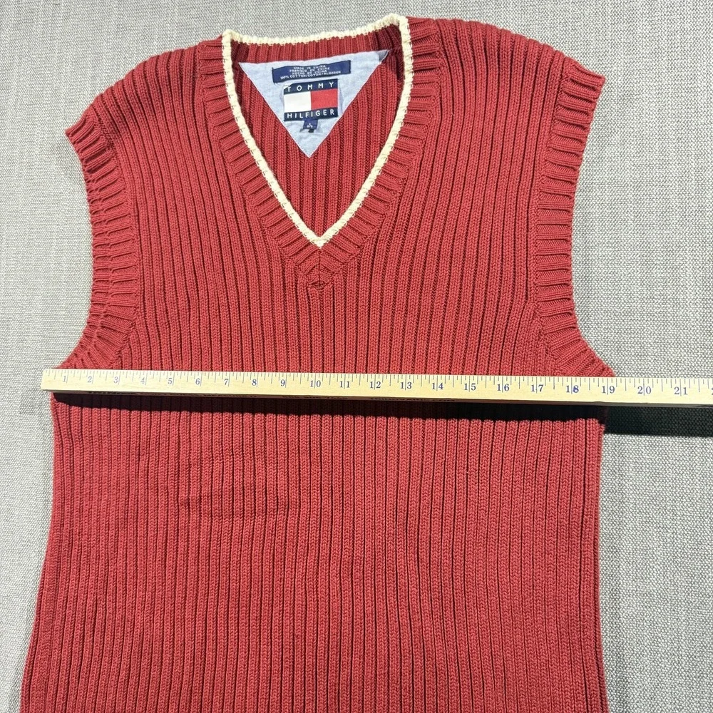 Vtg Tommy Hilfiger Sweater Vest Mens Large Red V Neck Sleeveless‎ Ribbed Preppy
